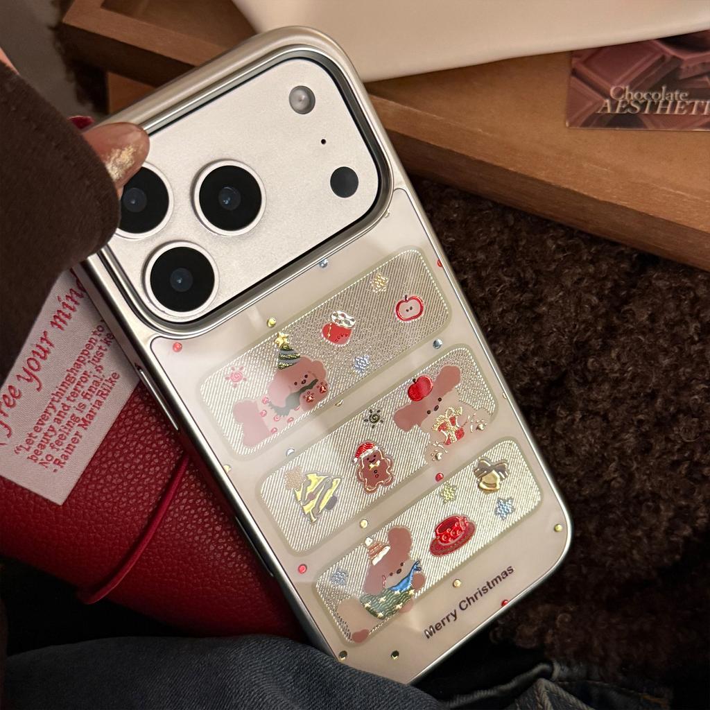 Window Christmas Puppy Suitable for Apple 17promax Mobile Phone Case for Iphone16 Electroplating 14 Gilt Cute 13 for Huawei