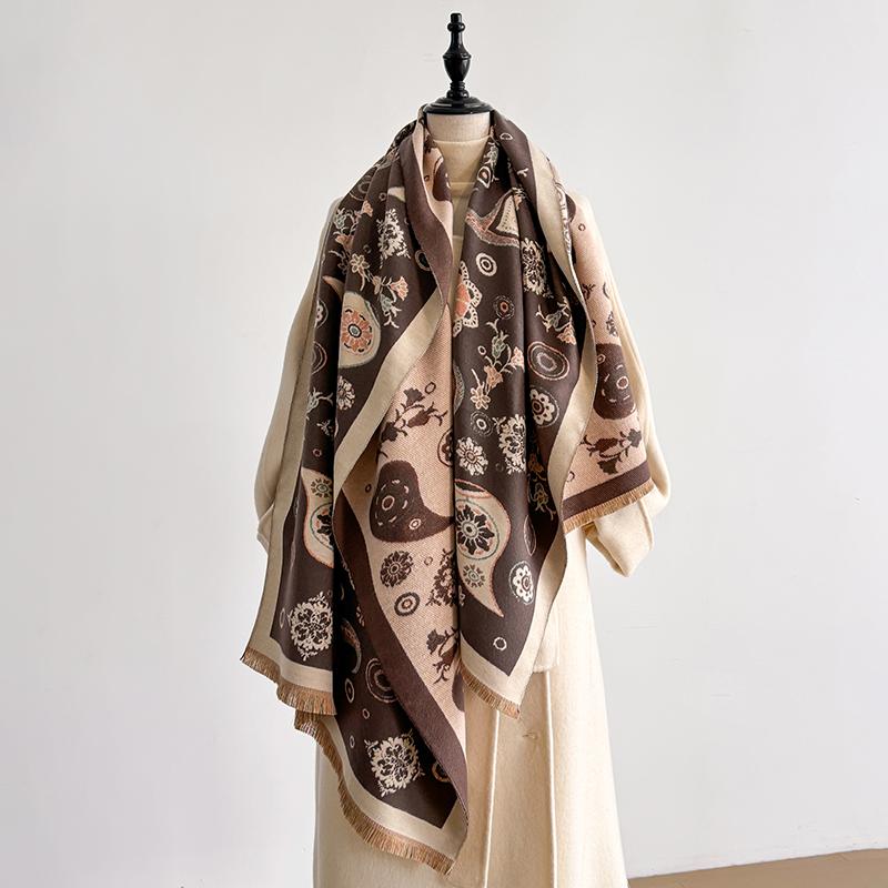 

Women s Faux Cashmere Winter Scarf - Patterned with Cashew Flowers, Thick Warm Blanket Scarf, Fashionable & Luxurious верблюд