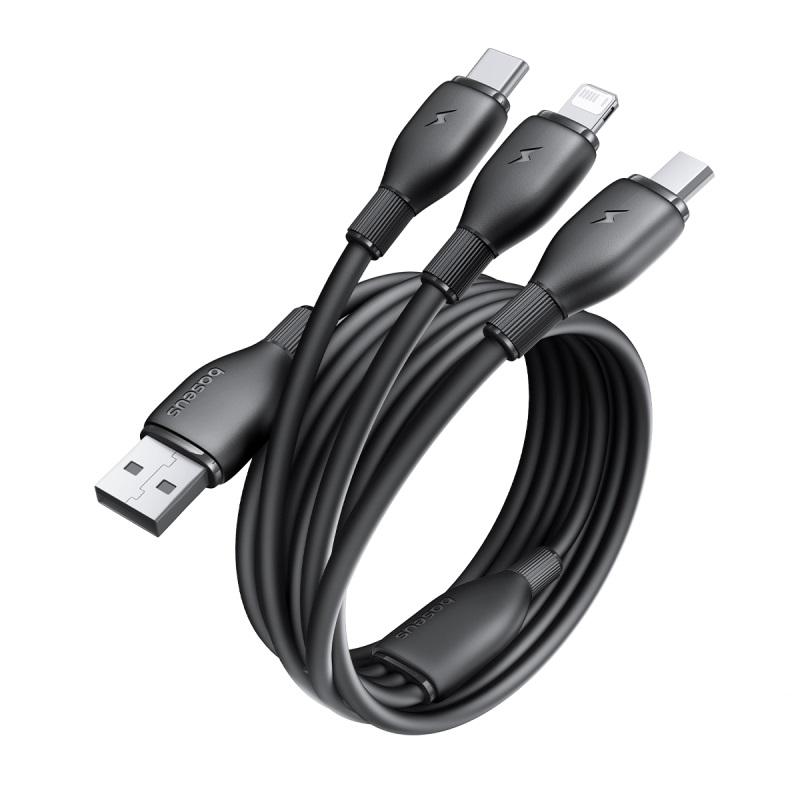Baseus Ultra-Fast 3-in-1 Fast Charging Cable USB-A To M+L+C 3.5A 1.3m One-for-Three Charging Cord for Multiple Devices