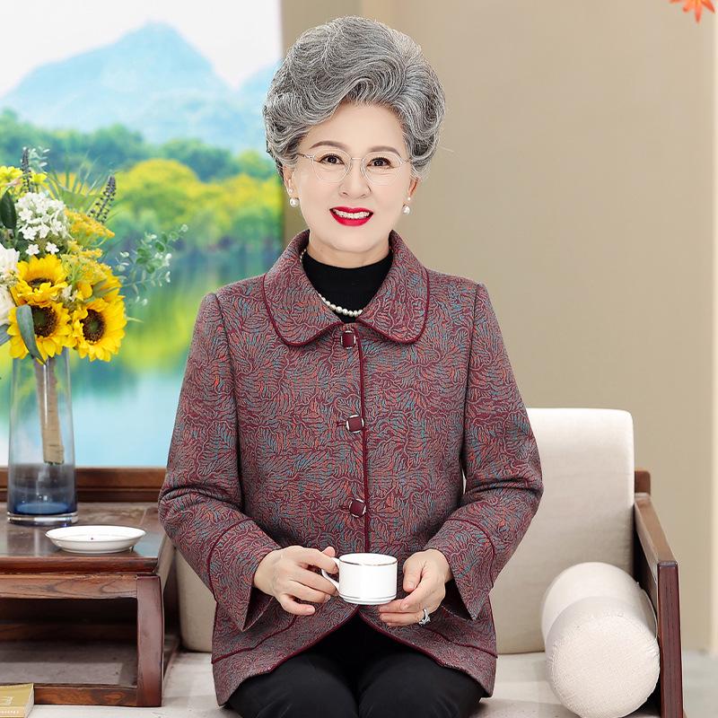 

Women s Spring Lapel Jacket for Middle-Aged and Elderly - New 70-Year-Old Mom Cardigan 4XL (125-140 jin)