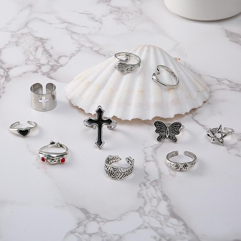 10 Pcs Explosive Accessories Simple Beautiful Geometric Rings Net Red Temperament Wild Joint Ring Set Fashion Jewelry