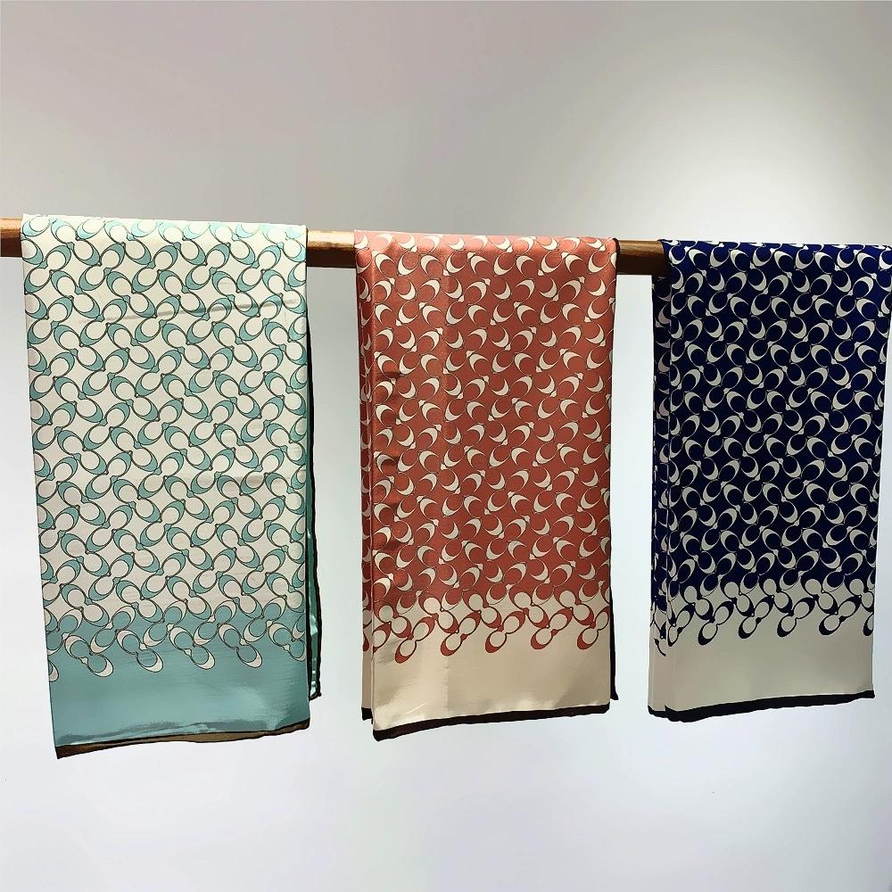 990CM Hand-Rolled Edge Ripple Pattern Square Scarf Sun Protection Twill Silk Shawl Women Luxury Headscarf