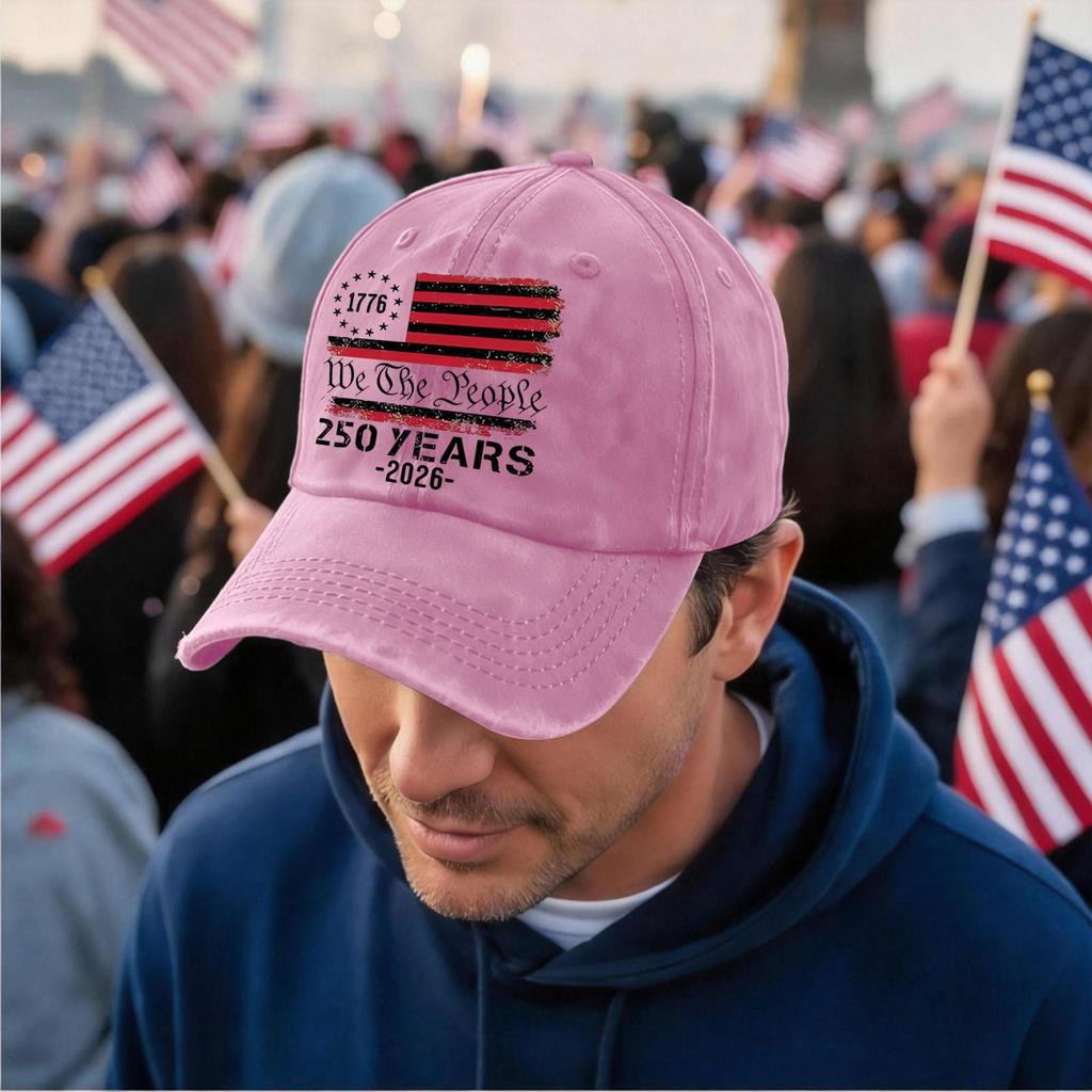 Adjustable Vintage Baseball Cap with Embroidered 1776 We The People 250 Years 2026 Flag Print Distressed Style Hat for Adults