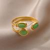 Three Layer Oval Green Stone Opening Rings For Women Stainless Steel Adjustable Opal Ring Wedding Aesthetic Jewelry Gift