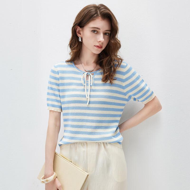 Women's Striped Silk Blend Knit T-shirt