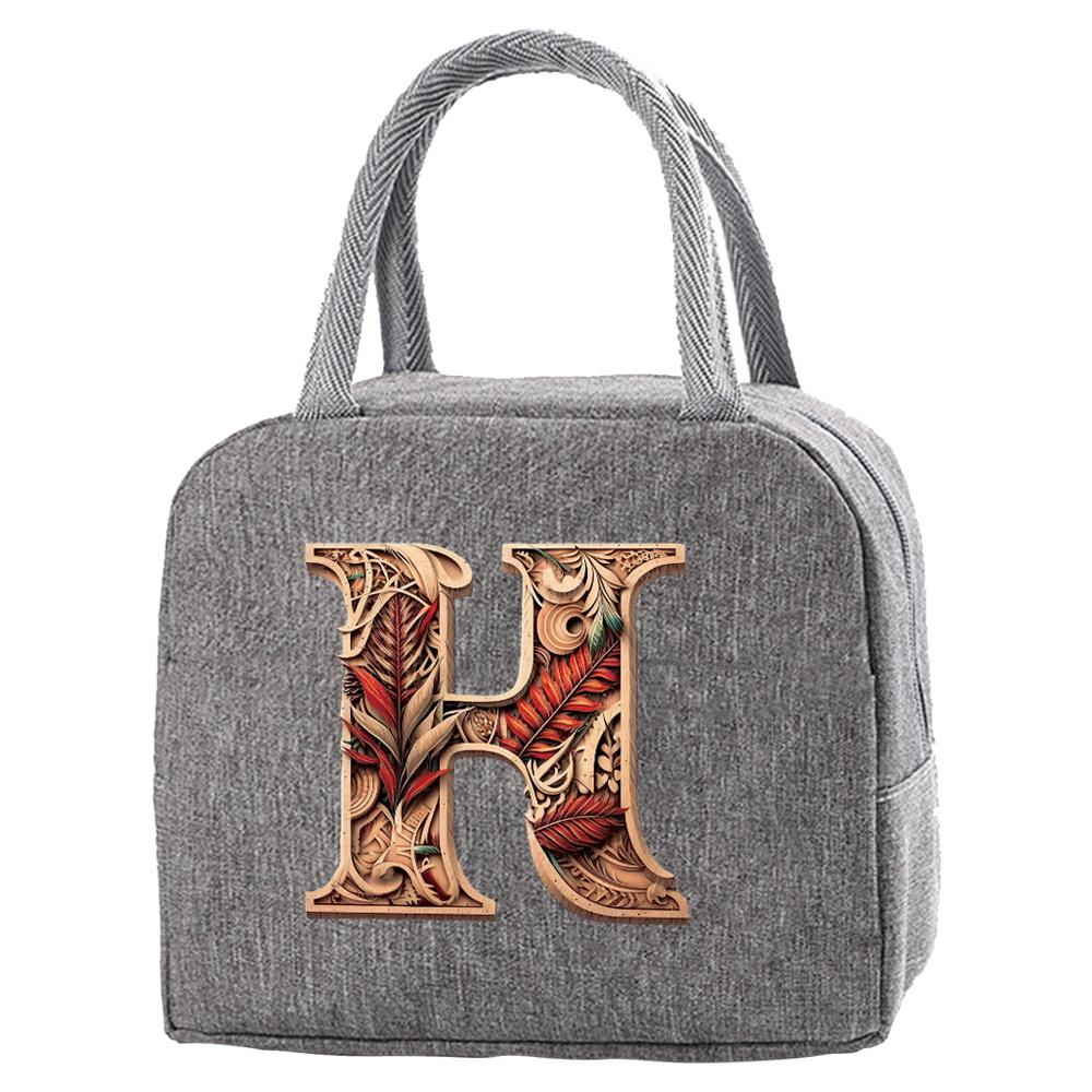 Portable Food Insulation for Traveling Wood Art Letter Printing Box Picnic Waterproof Oxford Zipper Insulation Lunch Bag