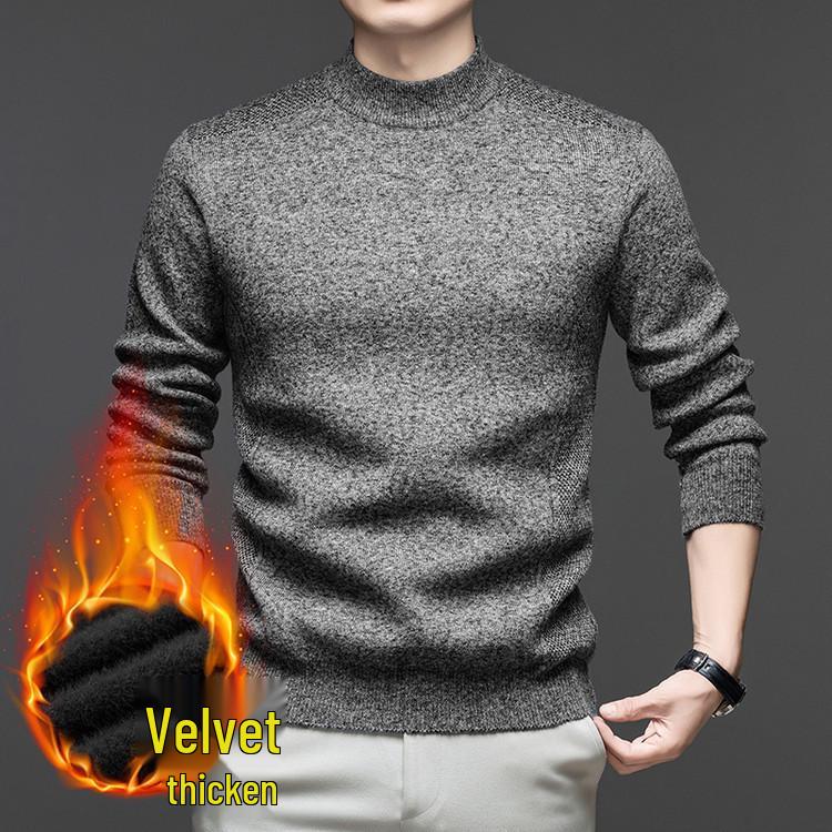 Men s Winter Fleece-Lined Half-High Collar Sweater with Faux Mink Fur 4XL (180-200 jin)