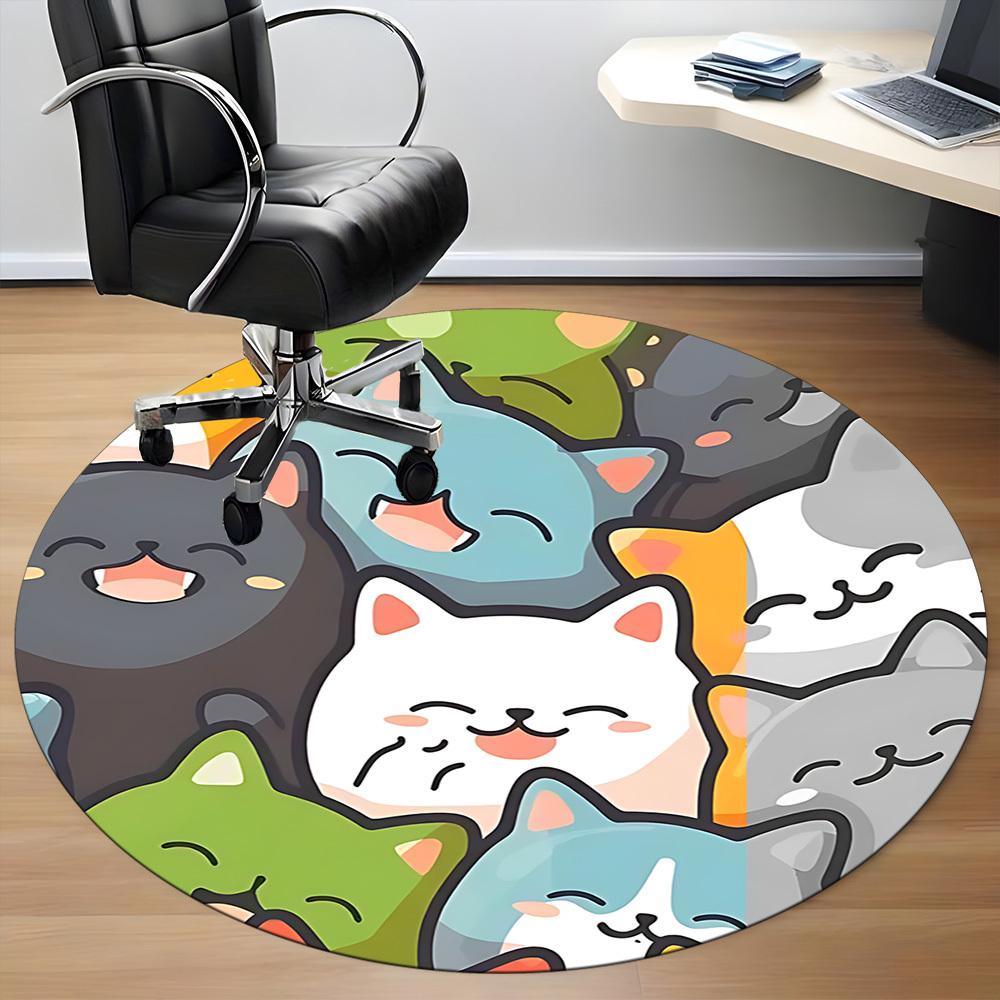 1pc Cats Kitten Office Round Area Rug, Mat Suitable ForOffice, Under Office Chairs Bedroom Living Room Home Decor, Room Deco