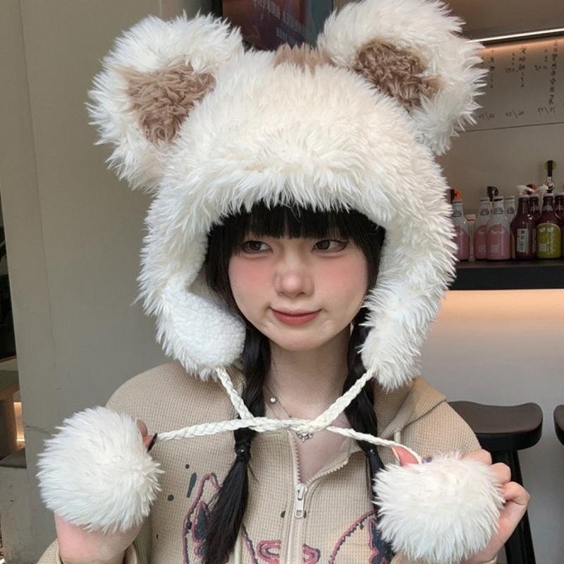 Girls Bear Hat Y2K Furry Ears Hat Furry Bear Gifts Warm Winter Hat Adult Children Furry Ears Winter Photo Props