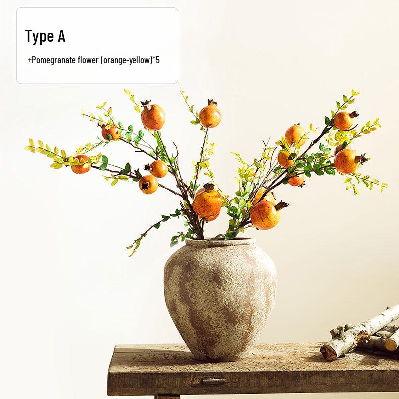 Wabi-Sabi Style Unglazed Terracotta Vase with Floral Design for Retro Living Room or Dining Table Decor