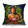 Worship Buddha Sakymuni Lotus Flower Buddism Oil Painting Southeast Asia Buddhists Decoration Pillow Case Linen Cushion Cover