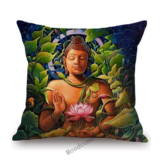 Worship Buddha Sakymuni Lotus Flower Buddism Oil Painting Southeast Asia Buddhists Decoration Pillow Case Linen Cushion Cover