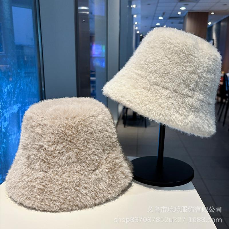 Autumn and winter solid color plush fisherman hat children popular simple bucket hat students big head circumference show washbasin hat