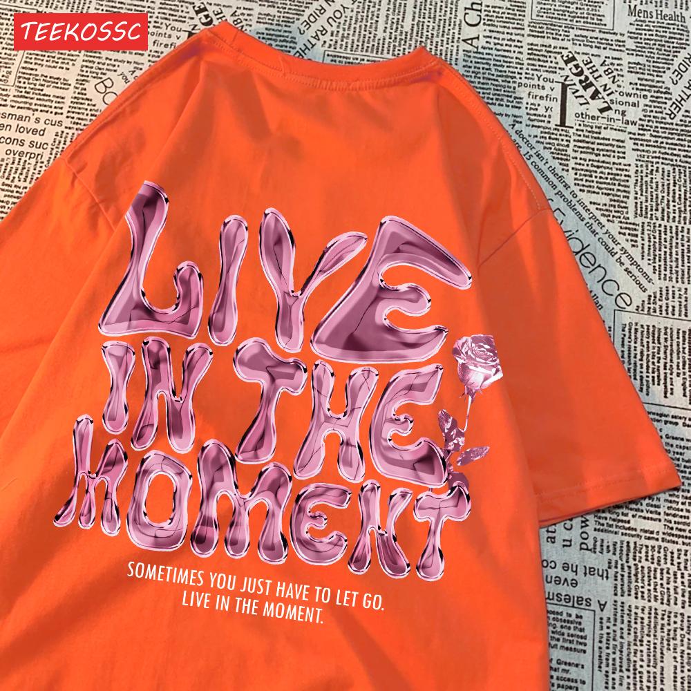 Fashion Cotton Woman T-Shirts Live In The Moment Letter Printing Tees Breathable Oversize O-Neck Summer Street Female Clothes
