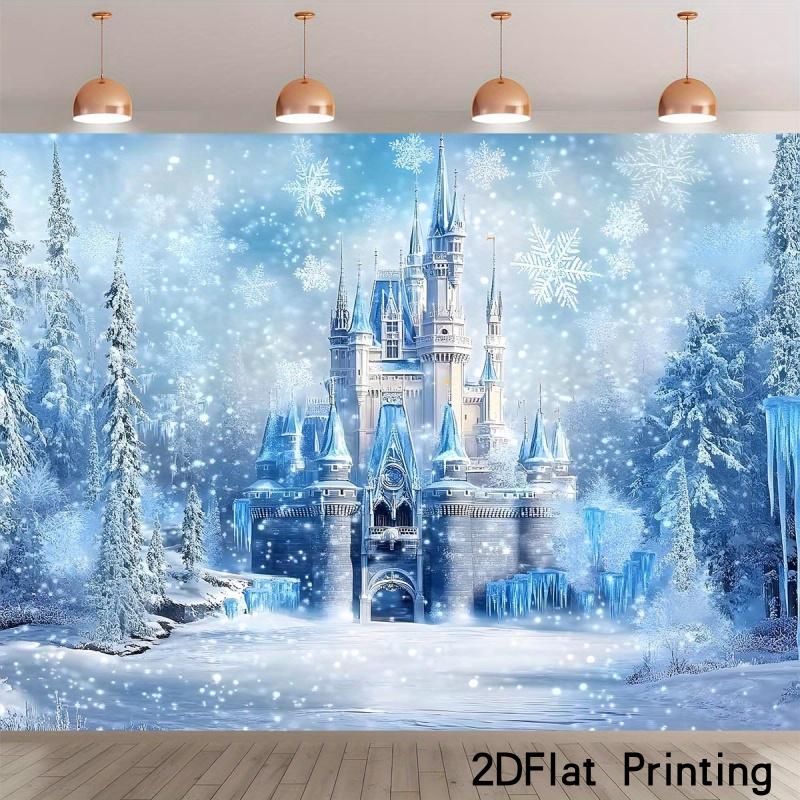 The ice and snow princess castle background banner is suitable for weddings birthdays Christmas and New Year celebrations.