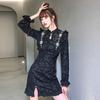 JK&JS Black Retro Chinese Style Long-Sleeve Modified Cheongsam Dress
