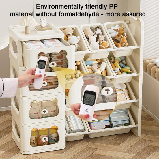 Toy Storage Organizer Toy Storage Boxes with Multi-Box Shelf Nursery Storage Bins And Bookshelf with Hook for Kids Bedroom Playroom