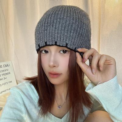 Luochi Korean Style Solid Color Knit Wool Hat for Men & Women - Autumn Winter Face Slimming Head Covering