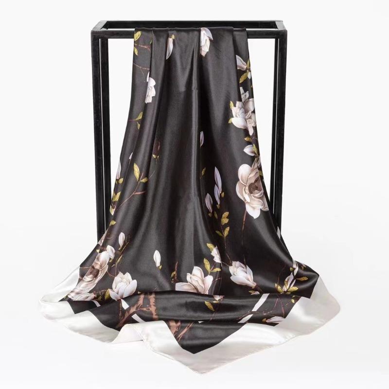 Simulation Silk Scarf Spring and Summer Versatile Sunshade 90 Square Scarf Painted Pearlescent Color Ding Women's Square Scarf Silk Scarf