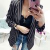 Fashion Autumn Women Stripe Lapel Long Sleeve Slim Fit Blazer Suit Jacket Coat