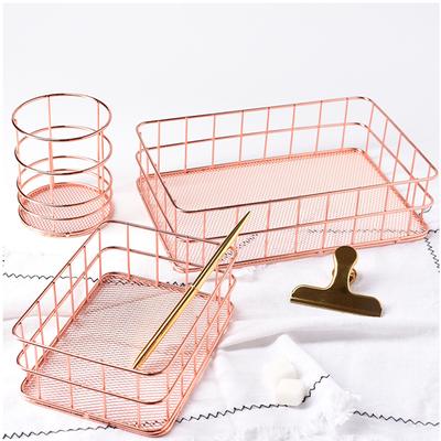 Nordischer Make-up-Organizer-Korb, Roségold, Eisenkunst, Eyeliner-Pinsel-Set, Aufbewahrungsbecher, Frisiertisch, Kosmetik-Organizer-Box