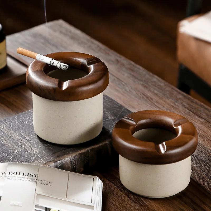 BRWindproof Ceramics Ashtray Living Room with Lid Anti Fly Ash Ceramic Cigar Ashtray Decoration Chinese Home Decoration Art GiftEY