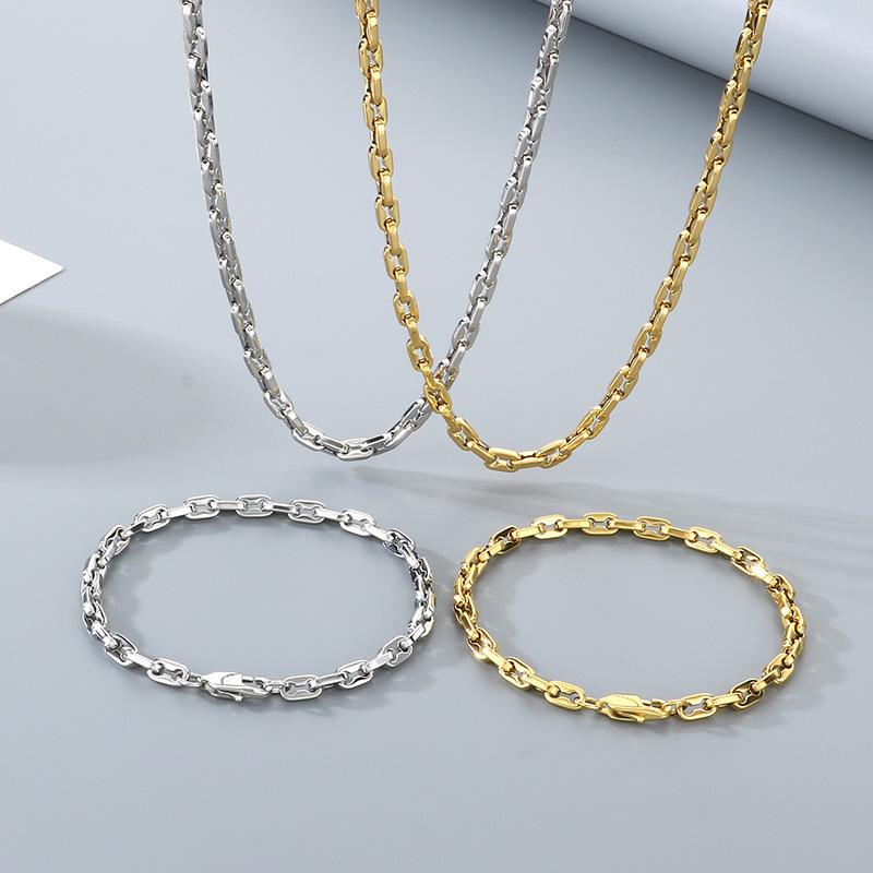 Necklace, Minimalist High-end 18k Interlocking Lip Chain Titanium Steel Men's Bracelet