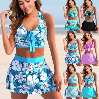 Women's Beachwear Two Piece Bikini Set Swimwear Women's Duo White Flower Printed Beach Swimwear S-5XL