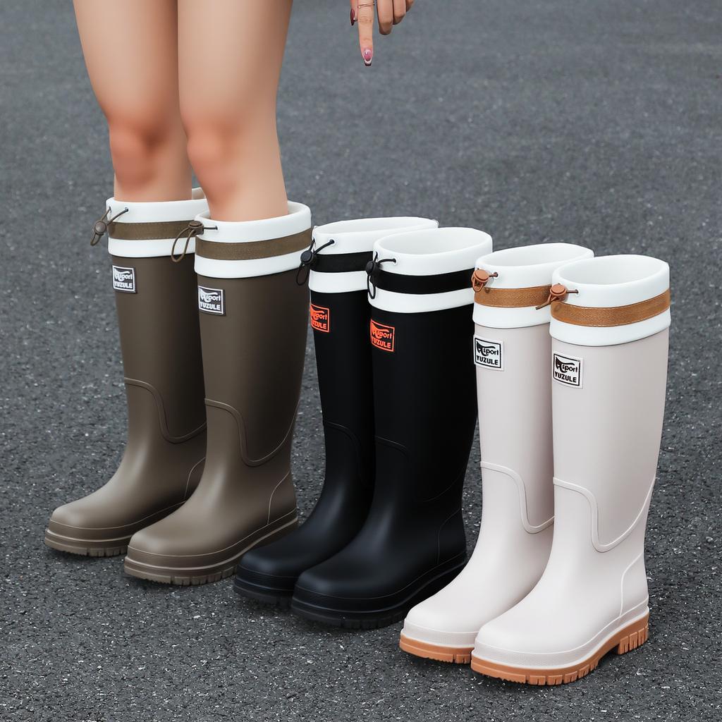 High anti-skid rain boots women's PVC rubber shoes adult four-season outer wear rain shoes rain boots thick sole wear-resistant