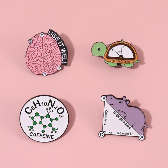 Geometric Formula Enamel Pin Color Paint Cartoon Animal Lapel Badge Decoration