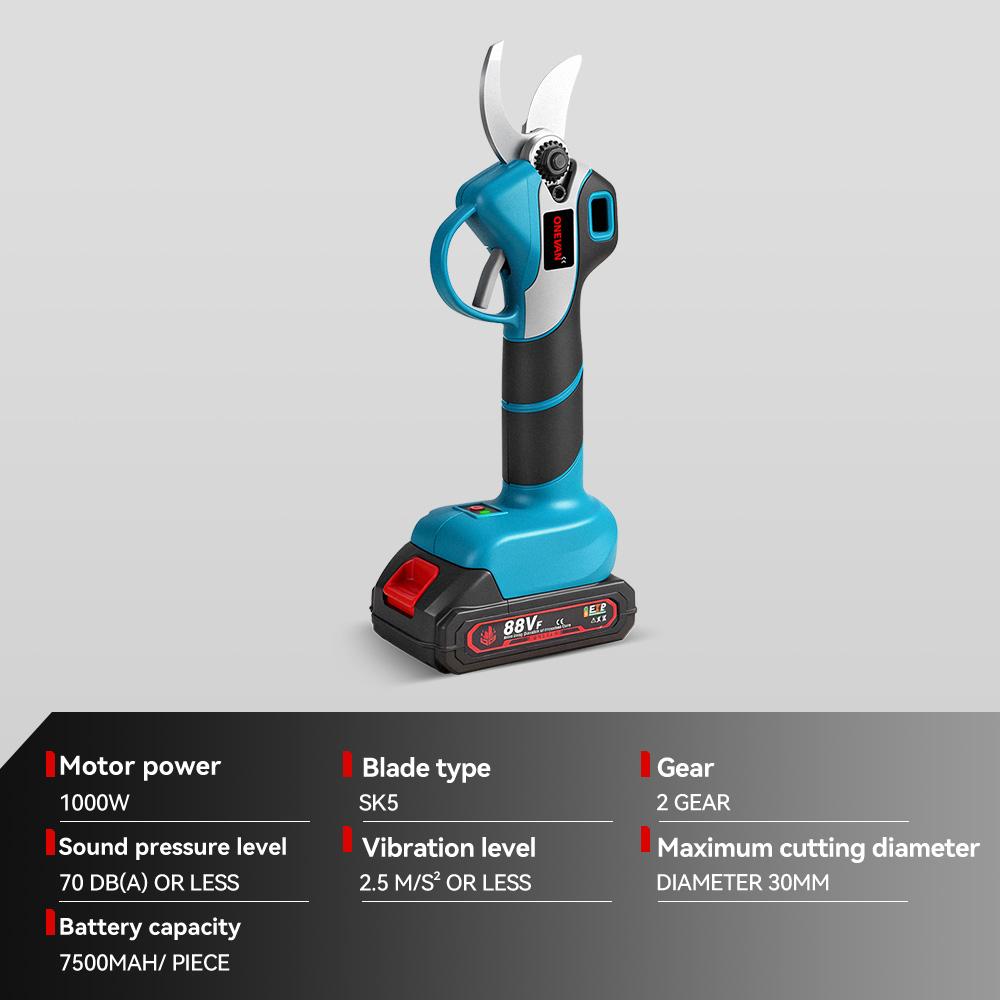 ONEVAN 30mm Brushless Electric Pruning Shear Cordless Scissor Tree Pruner Branch Cutter Garden Power Tool For Makita Battery Pin