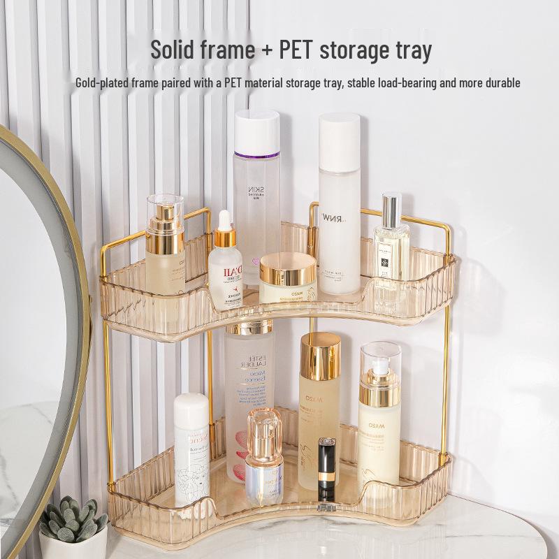 Light Luxury Double-Layer Bathroom Corner Shelf for Cosmetics - Model 3402