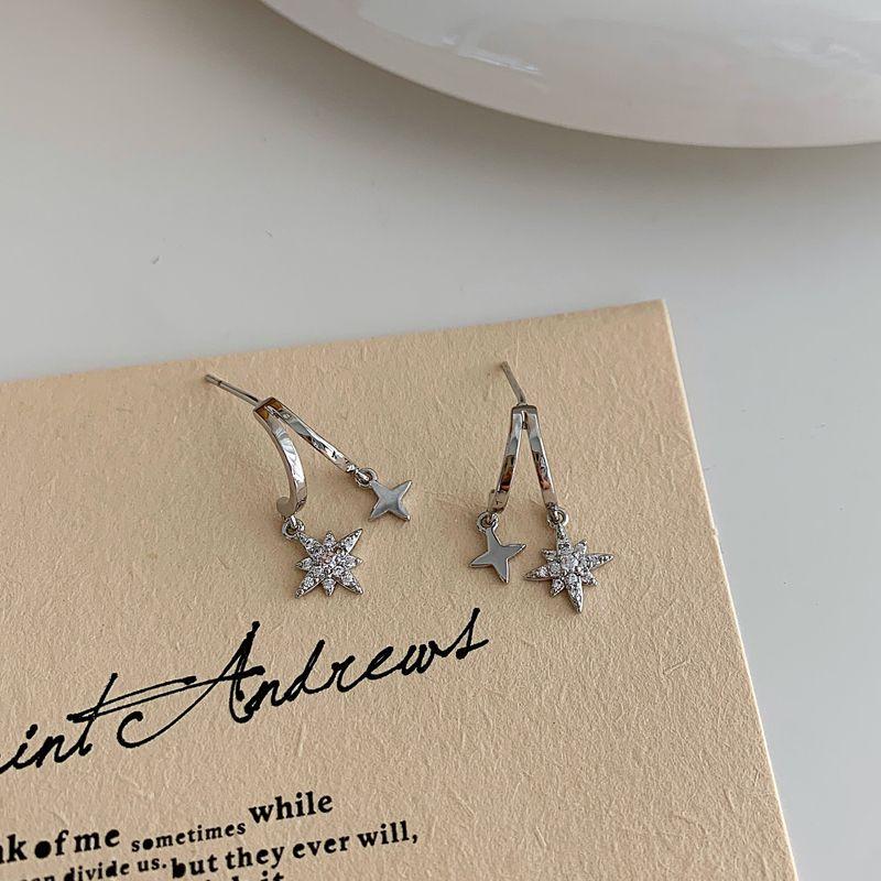 South Korea Dongdaemun Eight-Pointed Stars Delicate Earrings Girl Silver Needle