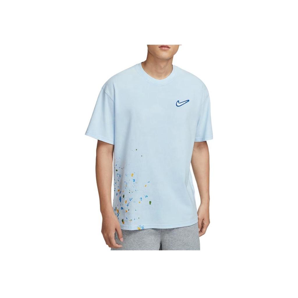 Nike Logo Round Neck Loose T-Shirt Men Tops Sky-Blue HV1672-441
