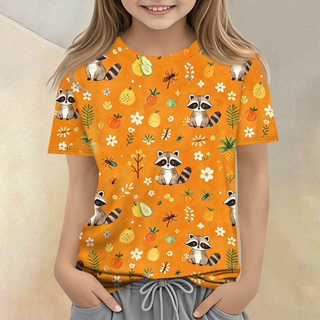 Kids Animal Print Crew Neck Short Sleeve Casual Loose Fit T Shirt Comfortable Cotton Blend Fabric Soft Texture Summer Wear