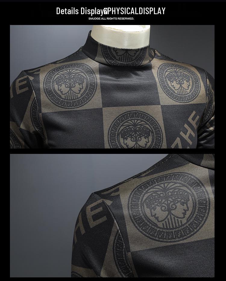 Autumn Men's Plaid Round Neck Hoodie, Casual Luxury Print Design, Versatile Fashion Layer