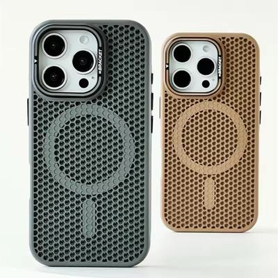 Custodia per telefono Magsafe con raffreddamento a rete a nido d'ape per iPhone 16 promax 15Pro 14 13 12 16 Staffa per obiettivo in lega Cover per ricarica wireless