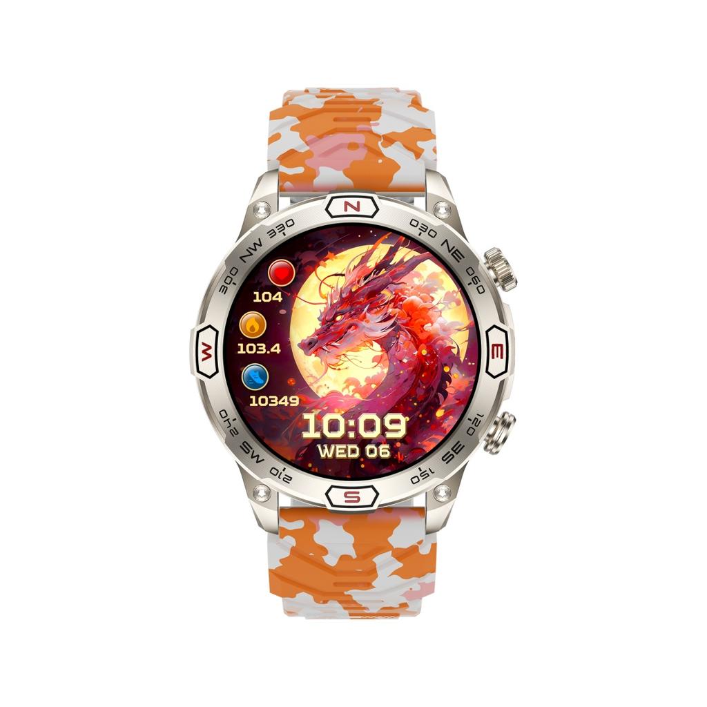 Rainbuvvy KC86 Outdoor-Sportuhr 1,43-Zoll-Bildschirm Bluetooth-Anruf Herzfrequenz Kalorien Höhe Druck Kompass Taschenlampe Bluetooth Smart Watch