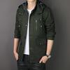 Men's Mid-Length Hooded Jacket - 100% Cotton, Casual Spring/Autumn Trench Coat