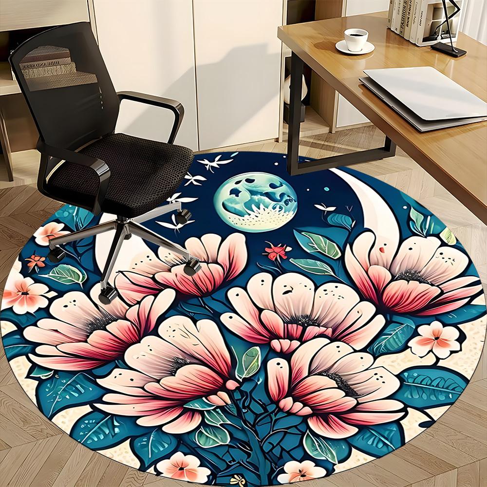 1pc Floral Fantasy Office Round Area Rug, Under Office Chairs Bedroom Living Room Home Decor, Room Deco