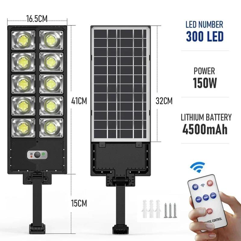 360LED Lumières LED Solaires à Détecteur de Mouvement Extérieur les Plus Lumineuses Lampe Solaire Externe avec Télécommande Projecteur Lampe de Rue Murale 120LED 180LED 240LED 300LED
