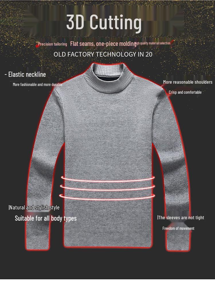 Men's Winter Velvet Pullover Sweater - Anti-Cold, Thick, Half-High Collar, Luxurious, Warm to -15°C