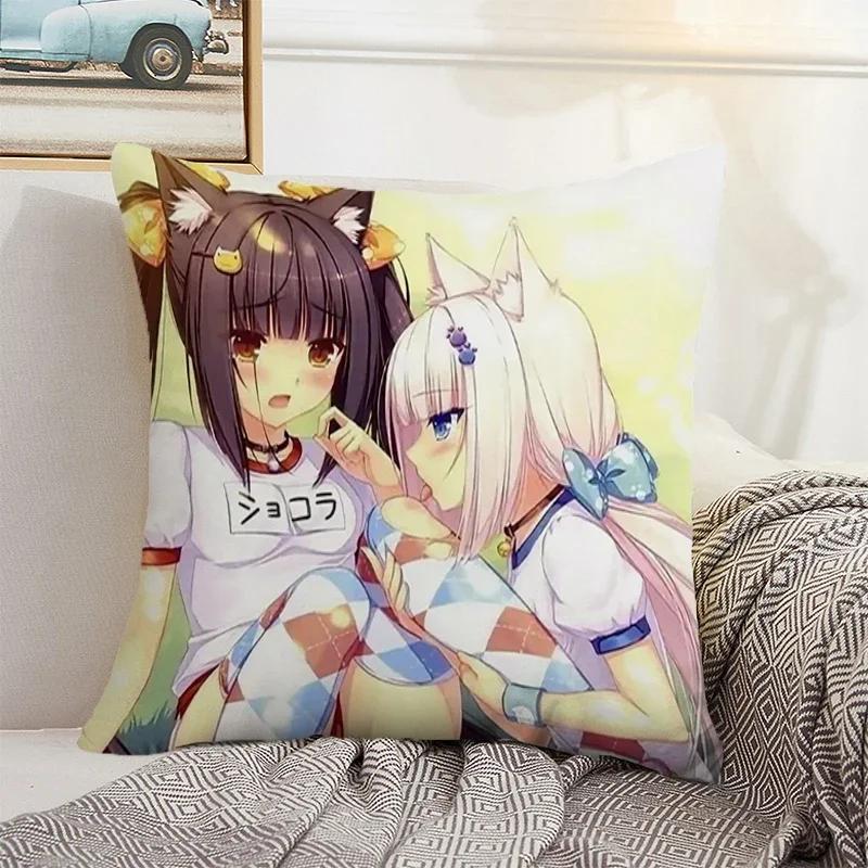 Nekopara 50x50 Cushion Cover 45 × 45 Decorative Pillowcase for Pillow Home Decor Car Decoration Pillowcases Bed Cushions Kawaii