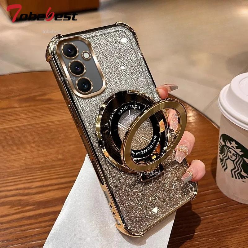 Wstrząsoodporne Brokatowe Platerowane Magnetyczne Etui z Uchwytem Dla Samsung Galaxy A05 A05S A04 A04E A03S A02S A03 A02 A51 A71 A21S A31 Cover