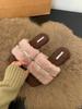 Flat shoes early autumn wear gentle pink fluffy shoes women's shoes 2025 new cotton towing rhinestone one-word towing fluffy towing
