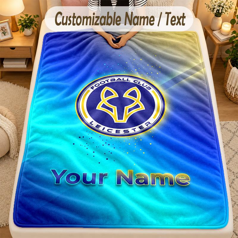 Flannel BlanketLeicester City Custom Name Text Personalized Soft Warm Throw Blanket Home Decor Gift
