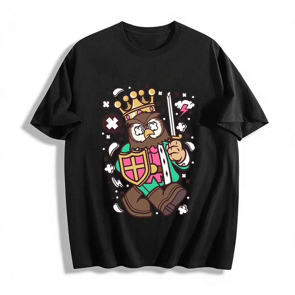 

Funny Owl King With Sword And Shield Graphic Casual Top Pure cotton T-shirt XXS