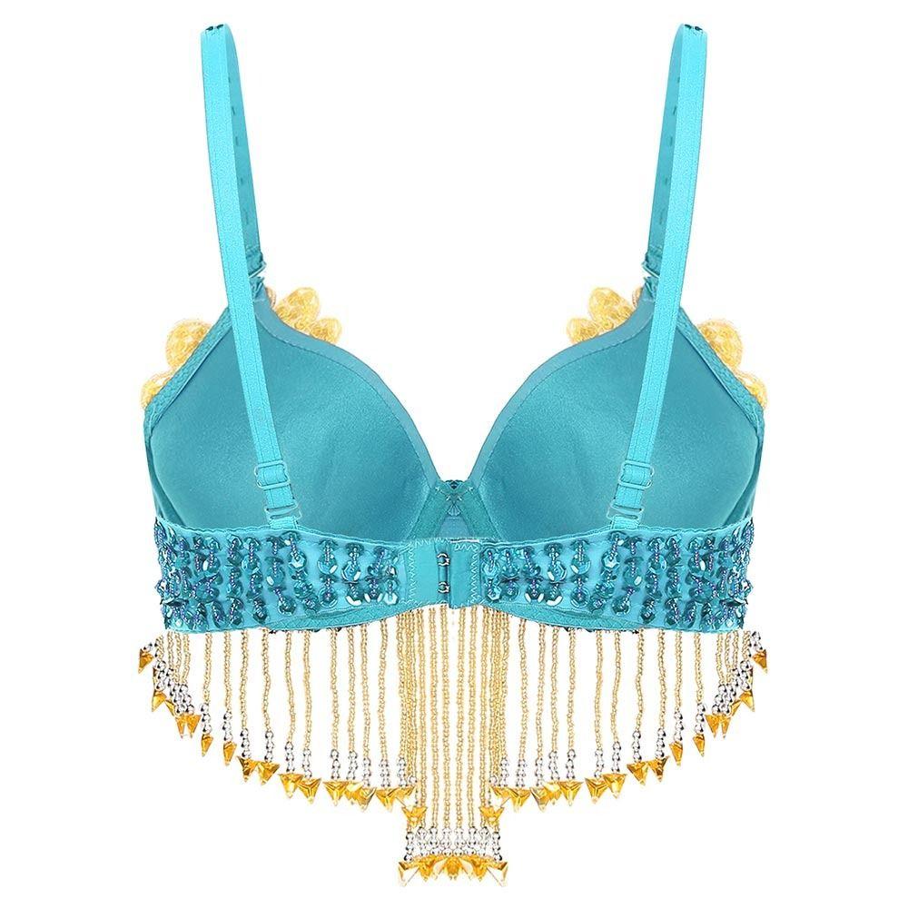 Beaded Tassels Belly Dance Tops Shiny Nightclub Sequins Bra Stage Adjustable Straps Underwired Bra For Thailand/India/Arab