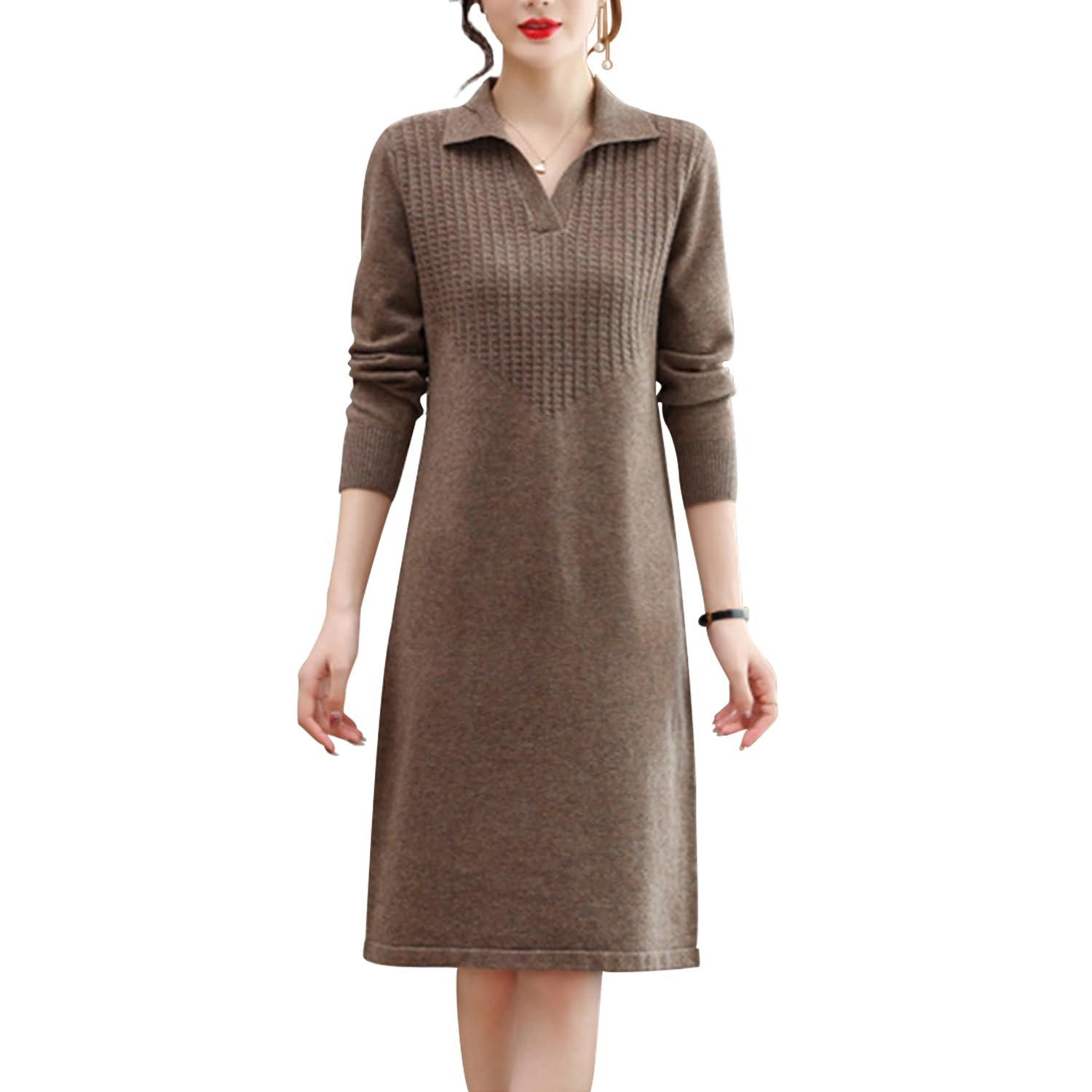 BaiFuFen Длинный вязаный весенний свитер-платье Женское платье, Осень/Зима, Рукав, Элегантное, Стройнящее, Длина до колена, Платье,