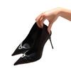 Black high heels women's new spring and summer 2025 thin heels pointed love rhinestones with skirts single shoes